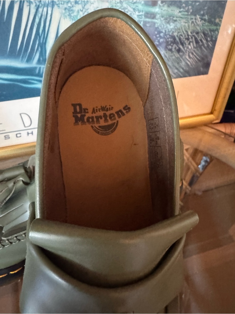 Dr Martens Adrian Khaki Green Leather Tassel Loafers Unisex M8 W9 NWOT - Picture 5 of 8